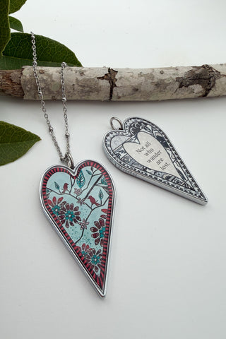 Large Heart Pendant Necklace - Bird Designs