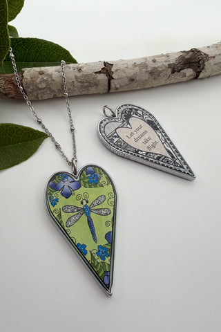 Large Heart Pendant Necklace - Insect Designs