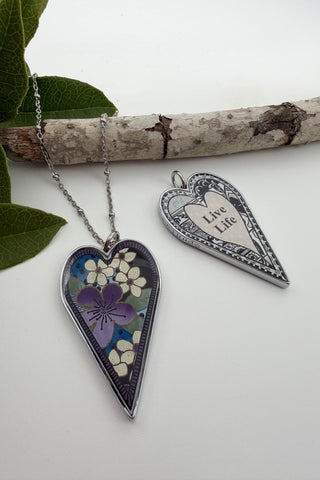 Large Heart Pendant Necklace - Flower Designs