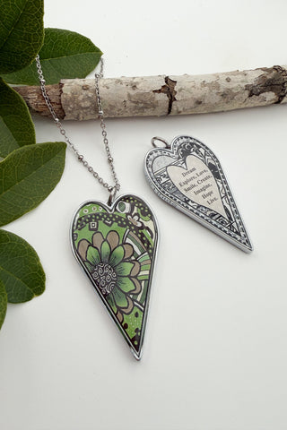 Large Heart Pendant Necklace - Flower Designs