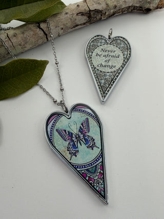 Large Heart Pendant Necklace - Insect Designs