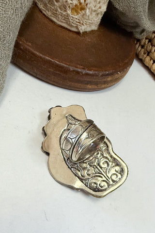 Horse & Flowers Carved Adjustable Ring