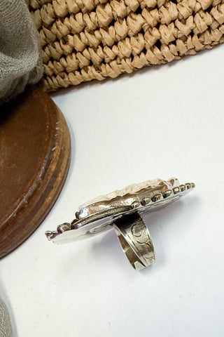 Buffalo & Flowers Carved Adjustable Ring