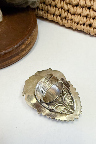 Buffalo & Flowers Carved Adjustable Ring