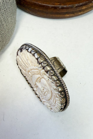 Chief Face Carved Adjustable Ring