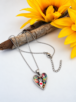 Spirit Lala: Graffiti Cat Heart Choker Leather Necklace