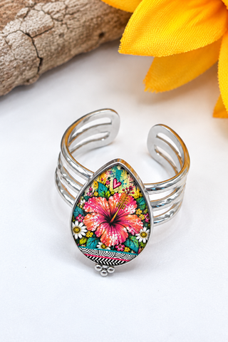 Spirit Lala: Graffiti Hibiscus Teardrop Stacking Ring