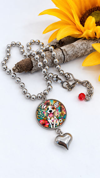 Spirit Lala: Large Graffiti Dog Circle Charm Pendant Necklace