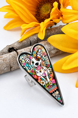 Spirit Lala: Graffiti Dog Heart Adjustable Ring