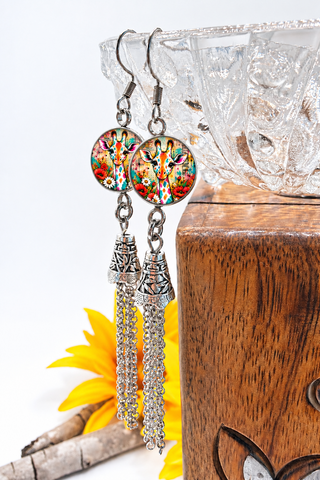 Spirit Lala: Graffiti Giraffe Circle Tassel Earrings