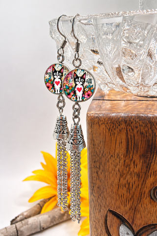 Spirit Lala: Graffiti Cat Circle Tassel Earrings