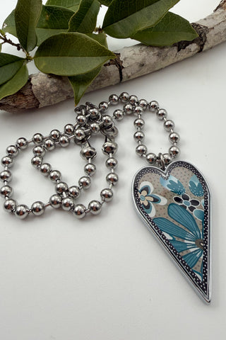 Large Heart Pendant Necklace - Flower Designs