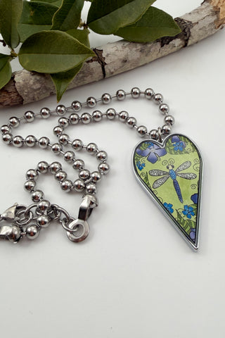 Large Heart Pendant Necklace - Insect Designs