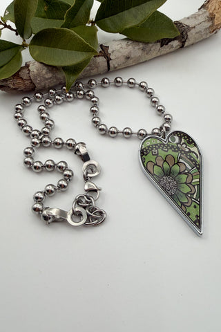 Large Heart Pendant Necklace - Flower Designs