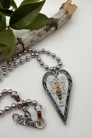 Large Heart Pendant Necklace - Insect Designs