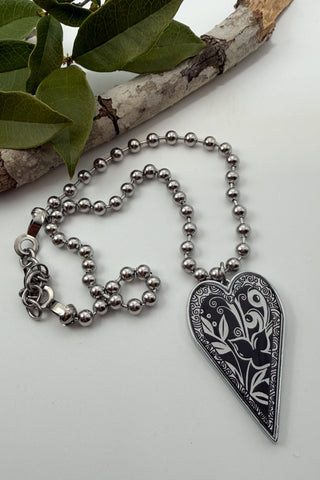Large Heart Pendant Necklace - Flower Designs