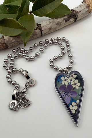 Large Heart Pendant Necklace - Flower Designs