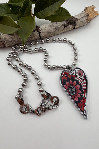 Large Heart Pendant Necklace - Flower Designs