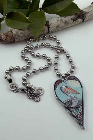 Large Heart Pendant Necklace - Bird Designs
