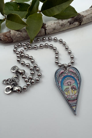 Large Heart Pendant Necklace - Flower Designs