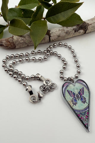 Large Heart Pendant Necklace - Insect Designs