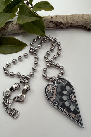 Large Heart Pendant Necklace - Flower Designs
