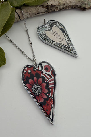 Large Heart Pendant Necklace - Flower Designs