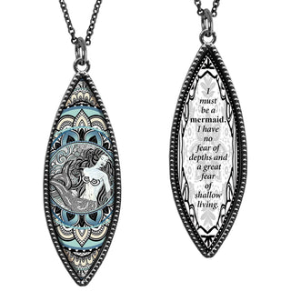 Black & White Mermaid Marquise Reversible Pendant