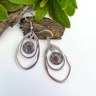 Mandala Abstract Double Oval Statement Earrings