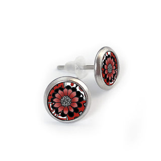 Black White Red Flower Earrings