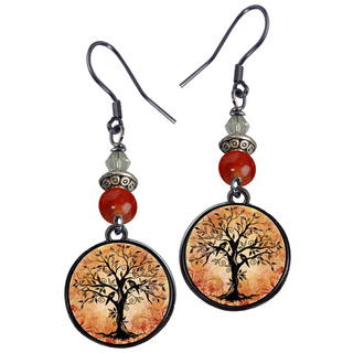 Orange Tree of Life Earrings