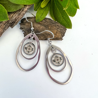 Compass Abstract Double Oval Statement Earrings