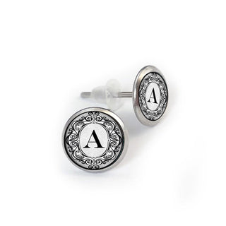 Alphabet Initial Black & White Earrings